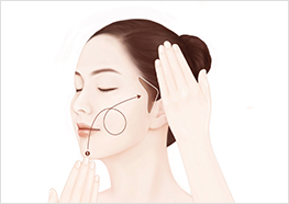 STEP2 - Use one hand to lift up your chin and cheek on one side toward your ear, while using the other hand to massage the formula into the same chin and cheek.