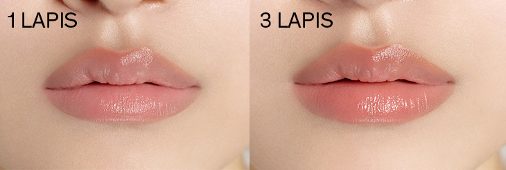 1 COAT - 3 COATS / A model with Perfecting Lip Color NO.310 Terra 1coat and 3coats lips, Texture