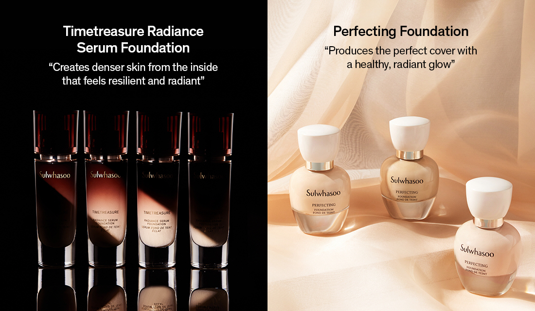 Timetreasure Radiance Serum Foundation - “Creates denser skin from the inside that feels resilient and radiant”, Perfecting Foundation - “Produces the perfect cover with a healthy, radiant glow”