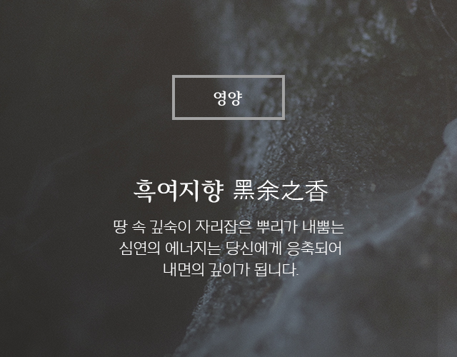 흑여지향_땅 속 깊숙이 자리잡은 뿌리가 내뿜는 심연의 에너지는 당신에게 응축되어 내면의 깊이가 됩니다.