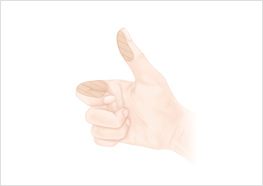 STEP1 - 주먹을 쥔 상태에서 엄지 손가락은 펴주고 접힌 검지 손가락의 측면 부위를 이용합니다.