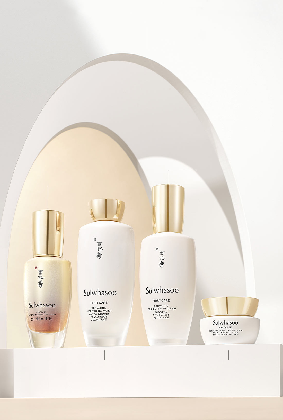 SULWHASOO FIRST CARE ACTIVATING PERFECTING SERUM 윤조에센스 퍼펙팅 / FIRST CARE ACTIVATING PERFECTING WATER LOTION TONIQUE PERFECTRICE ACTIVATIRICE / FIRST CARE ACTIVATING PERFECTING EMULSION EMULSION PERFECTRICE ACTIVATIRICE / FIRST CARE ACTIVATING PERFECTING EYE CREAM CREAM CONTOUR DES YEUX PERFECTRICE ACTIVATIRICE