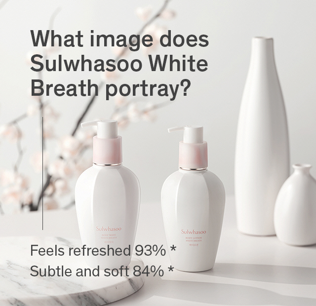 What image does Sulwhasoo White Breath portray? Feels refreshed 93% * Subtle and soft 84% *