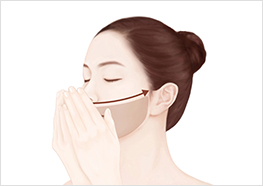 STEP3 - Cup your hands together in front of your face with your fingers covering the outside of your nose. Breathe the fragrance in for 3 seconds, then pat your chin/mouth area gently to massage the Serum into your skin.